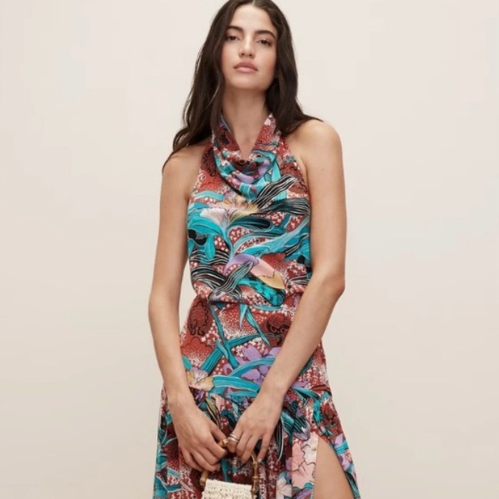 100% Silk White Lotus Banana Republic Maxi Dress